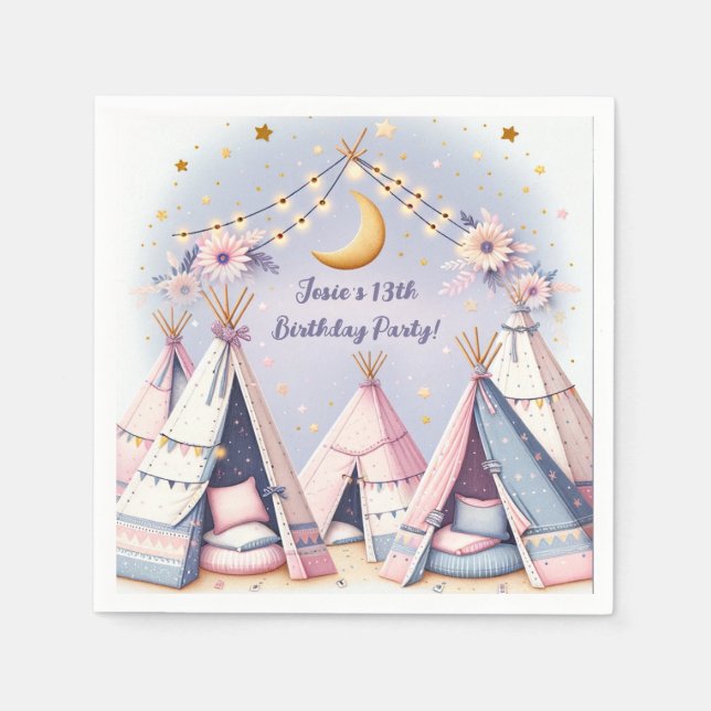 Servilleta De Papel Boho Teepee Girly Sleepover Slumber Fiesta (Anverso)