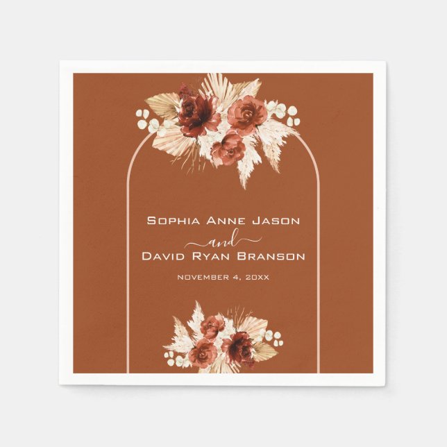 Servilleta De Papel Boho Terracotta Arch Pampas Grass Floral Boda (Anverso)