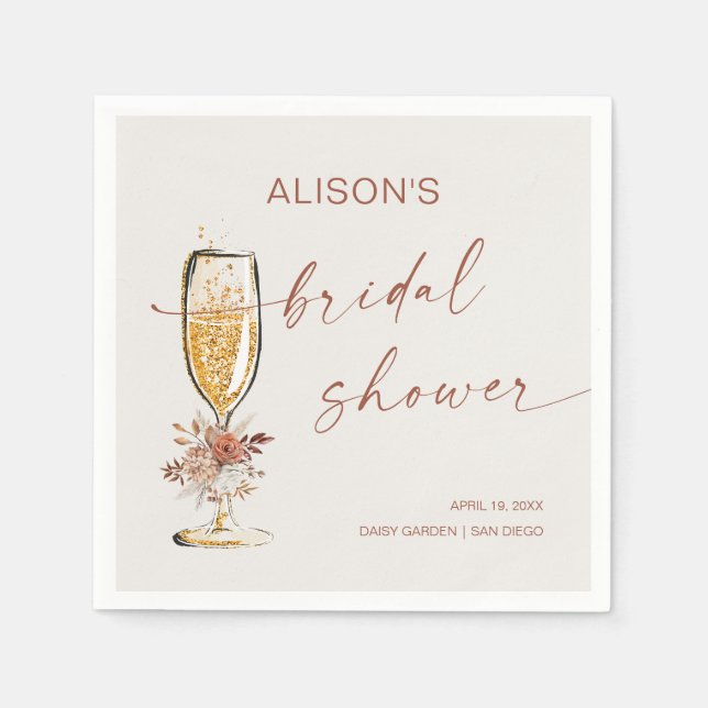 Servilleta De Papel Boho Terracotta Brunch Bubbly Bridal Shower (Anverso)