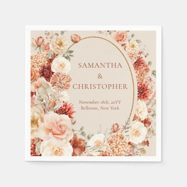 Servilleta De Papel Boho terracotta burgundy floral eucalyptus (Anverso)