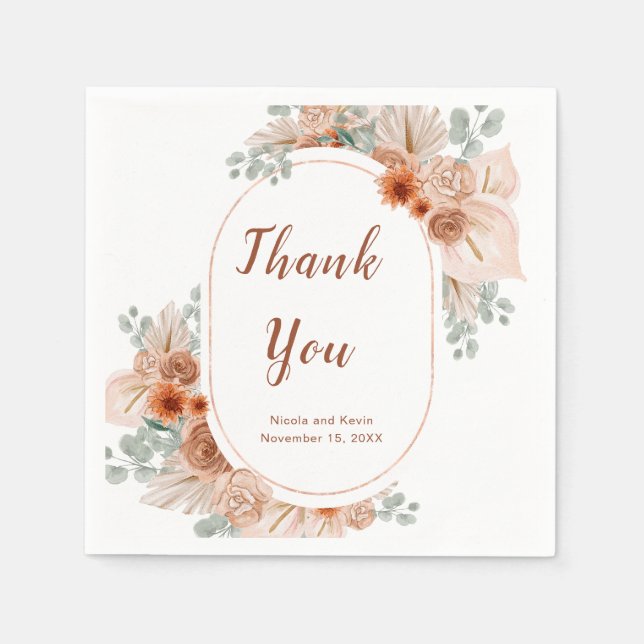 Servilleta De Papel Boho Terracotta Pampas Grass (Anverso)