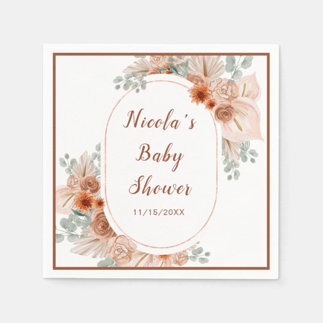 Servilleta De Papel Boho Terracotta Pampas Grass Baby Shower (Anverso)