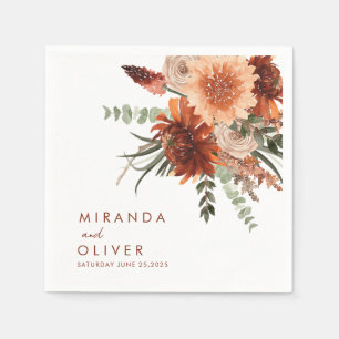 Servilleta De Papel Boho Terracotta Rust Watercolor Floral Boda