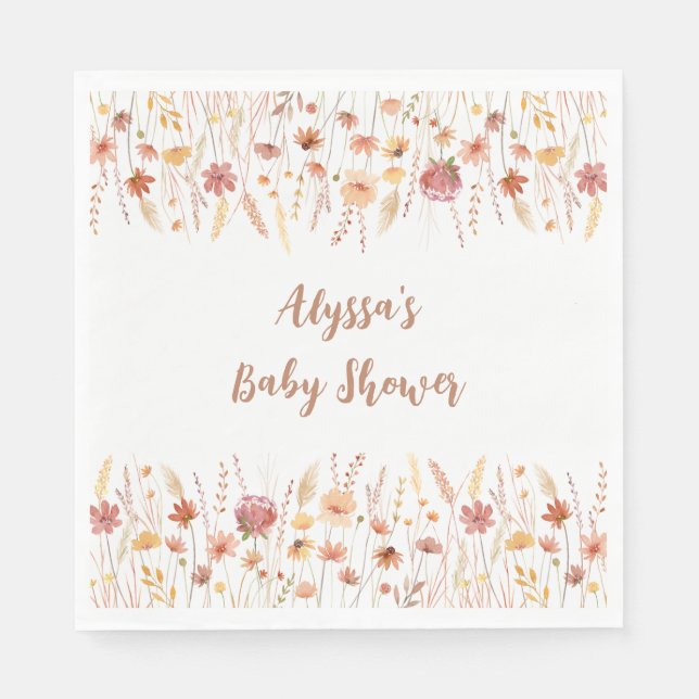 Servilleta De Papel Boho Terracotta Wildflower Baby Shower (Anverso)