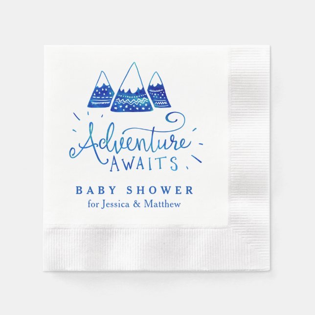 Servilleta De Papel Boho Tribal Blue Adventure Baby Shower Napkins (Anverso)