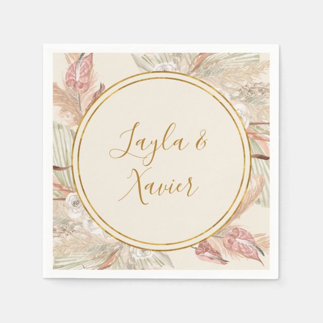 Servilleta De Papel Boho Tropical Botanical | Napkins Boda de Marfil (Anverso)