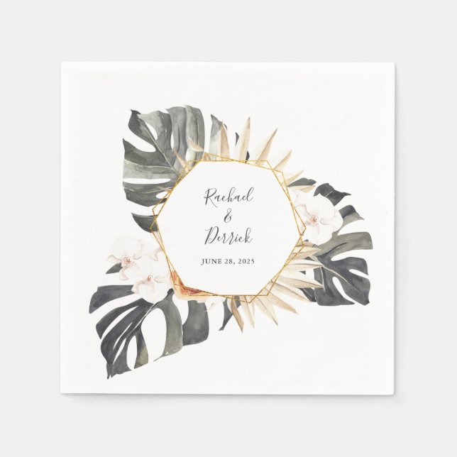 Servilleta De Papel Boho Tropical Floral Beach Wedding (Anverso)