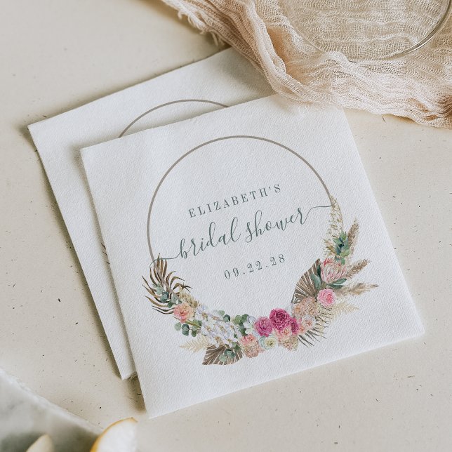 Servilleta De Papel Boho Tropical Floral Green Pink Bridal Shower (Subido por el creador)