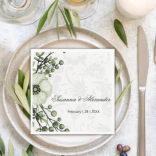 Servilleta De Papel Boho Verde Berry Wreath Damask Wedding