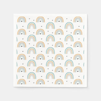Servilleta De Papel Boho Watercolor Blue Rainbow Baby Shower