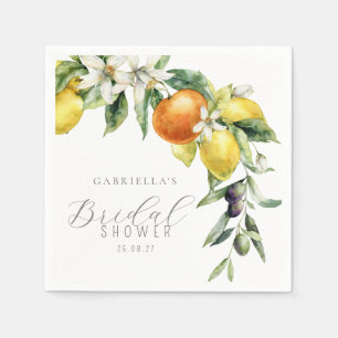 Servilleta De Papel Boho Watercolor Citrus Lemon Naranja Bridal Ducha