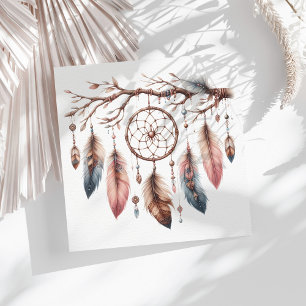 Servilleta De Papel Boho Watercolor Dreamcatcher y Feather Baby Shower