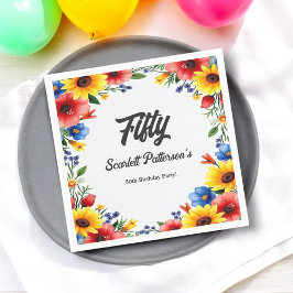 Servilleta De Papel Boho Watercolor Floral Garden Verano 50 cumpleaños