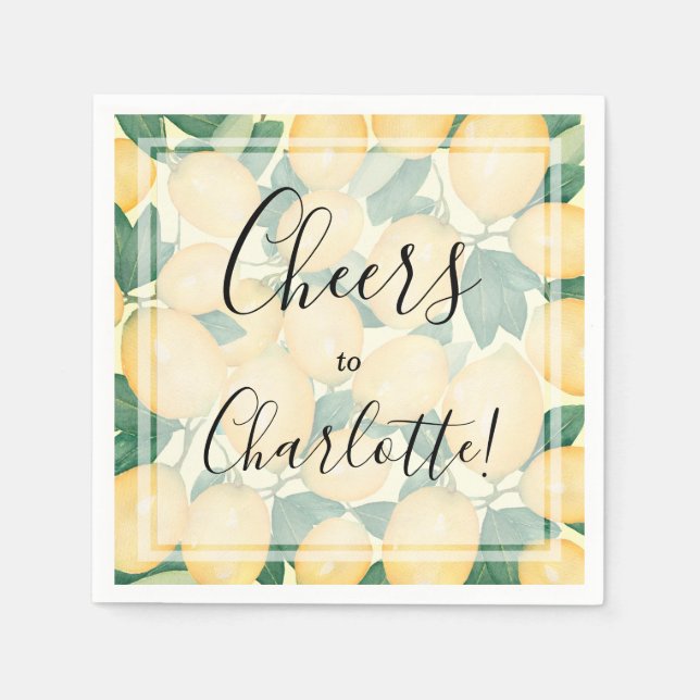 Servilleta De Papel Boho Watercolor Lemons y Greenery Fiesta (Anverso)