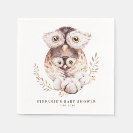 Servilleta De Papel Boho Watercolor Mommy and Baby Owl Baby Shower