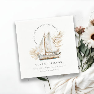 Servilleta De Papel Boho Watercolor Palm Sailboat Seascape Boda