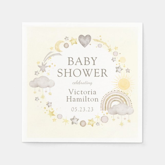Servilleta De Papel Boho Watercolor Rainbow Baby Shower (Anverso)