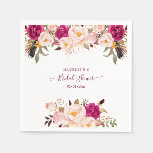 Servilleta De Papel Boho Watercolor Rubor Peonies Bridal Shower
