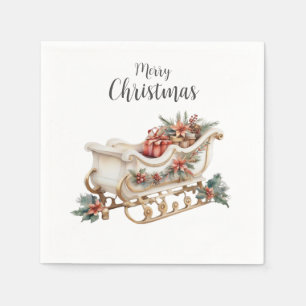 Servilleta De Papel Boho Watercolor Sleigh Navidades Papel Napkin
