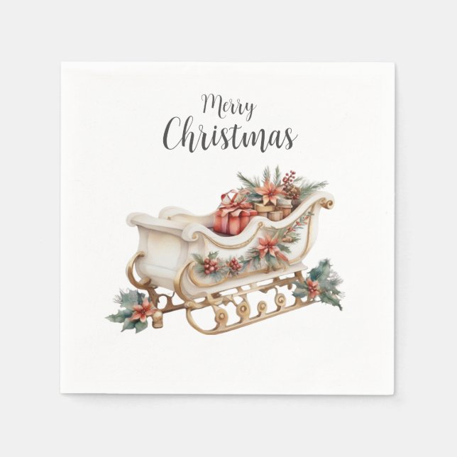 Servilleta De Papel Boho Watercolor Sleigh Navidades Papel Napkin (Anverso)
