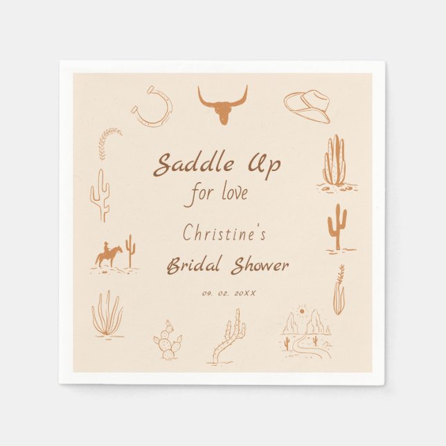 Servilleta De Papel Boho Western Saddle up Cowboy Bridal (Anverso)
