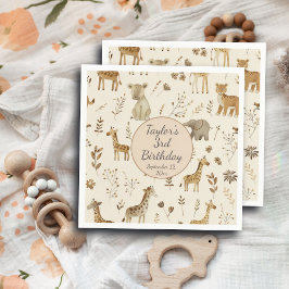 Servilleta De Papel Boho White Beige Jungle Animales de la Selva Blanc