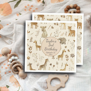 Servilleta De Papel Boho White Beige Jungle Animales de la Selva Blanc