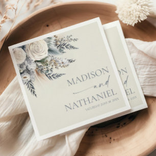 Servilleta De Papel Boho White Rose Flor Floral Boda Jardín