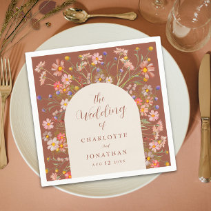 Servilleta De Papel Boho Wildflower Arco floral Terracotta Boda