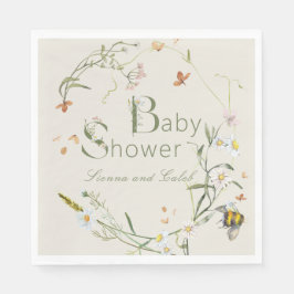 Servilleta De Papel Boho Wildflower Bee Beige Baby Shower
