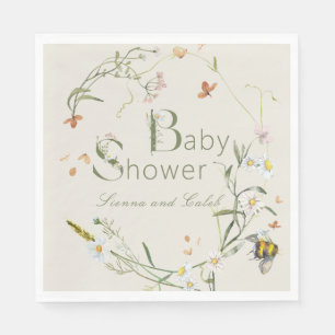 Servilleta De Papel Boho Wildflower Bee Beige Baby Shower