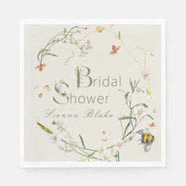 Servilleta De Papel Boho Wildflower Bee Beige Bridal Shower