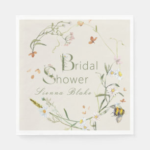 Servilleta De Papel Boho Wildflower Bee Beige Bridal Shower