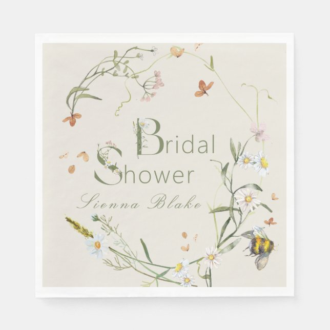 Servilleta De Papel Boho Wildflower Bee Beige Bridal Shower (Anverso)