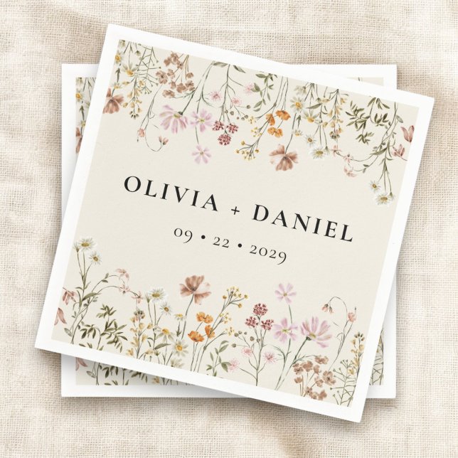 Servilleta De Papel Boho Wildflower Beige Jardín Boda (Subido por el creador)
