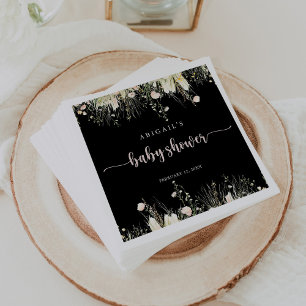 Servilleta De Papel Boho Wildflower Black Baby Shower Napkins