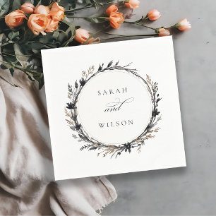 Servilleta De Papel Boho Wildflower Black Brown Fall Wreath Boda