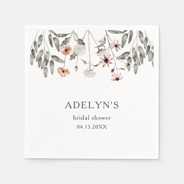 Servilleta De Papel Boho Wildflower Bridal Shower (Anverso)