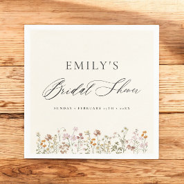 Servilleta De Papel Boho Wildflower Bridal Shower Garden Script