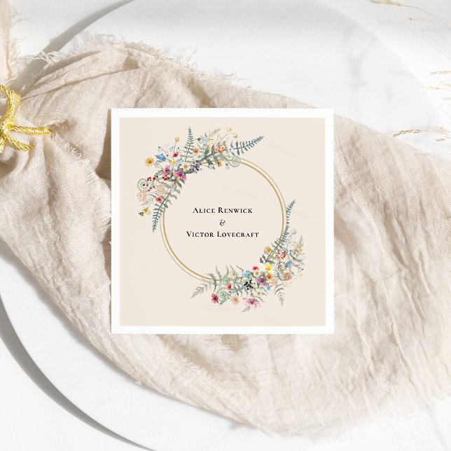 Servilleta De Papel Boho Wildflower Fern Beige Boda (Subido por el creador)