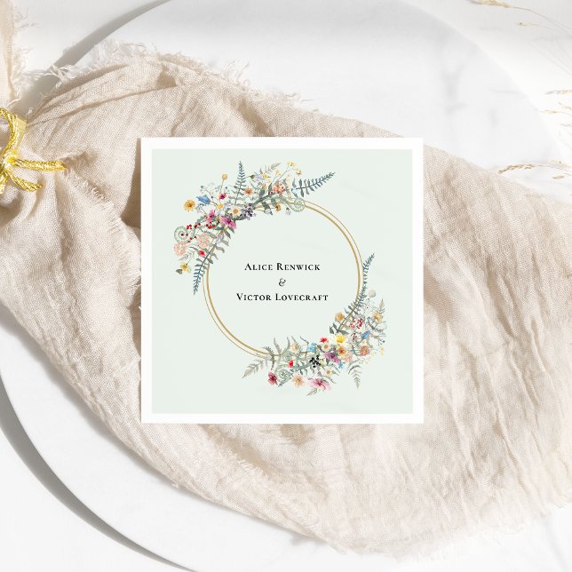 Servilleta De Papel Boho Wildflower Fern Mint Green Boda (Subido por el creador)