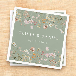 Servilleta De Papel Boho Wildflower Sage Green Garden Wedding