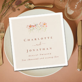 Servilleta De Papel Boho Wildflower Tan Beige Terracotta Wedding