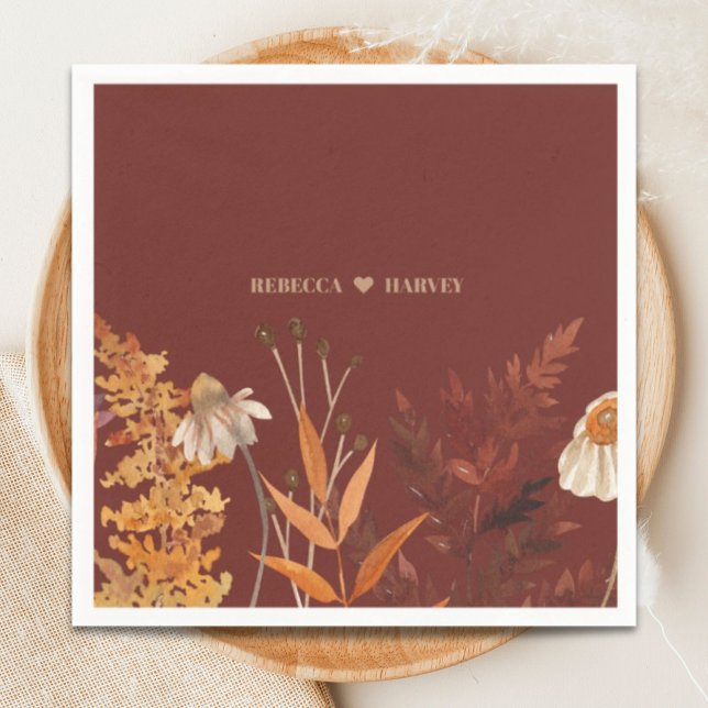Servilleta De Papel Boho Wildflower Terracotta Boda otoño otoño (Boho Wildflower Terracotta Autumn Fall Wedding Napkins)