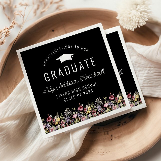 Servilleta De Papel Boho Wildflowers Black Graduation Party (Subido por el creador)