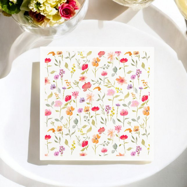 Servilleta De Papel Boho wildflowers garden floral bridal con ducha fi (Boho wildflowers garden floral bridal shower party napkins)