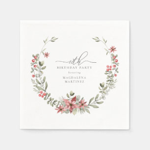 Servilleta De Papel Boho Winter Greenery Red Floral 18 cumpleaños