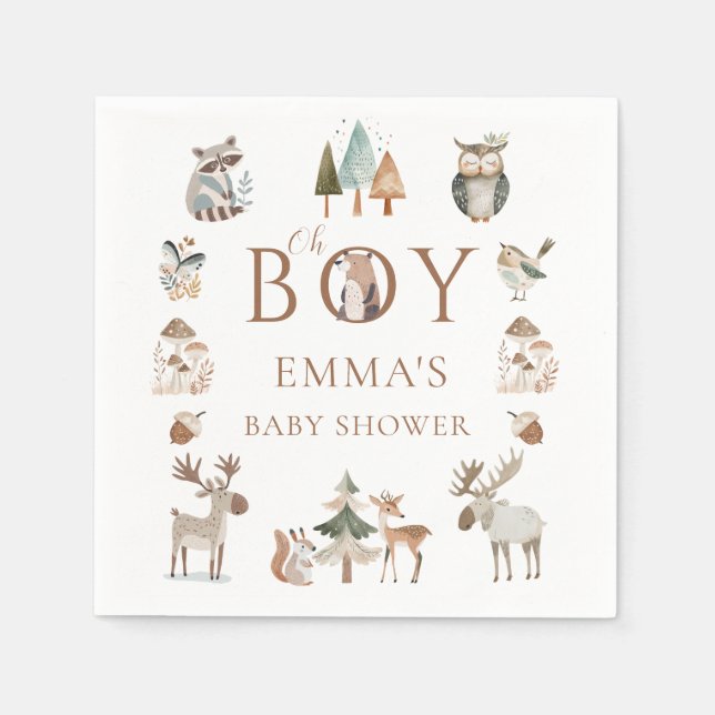 Servilleta De Papel Boho Woodland Animals Oh Boy Baby Shower (Anverso)