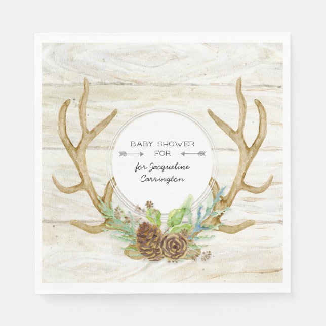 Servilleta De Papel Boho Woodland Deer Antlers en Baby Shower (Anverso)