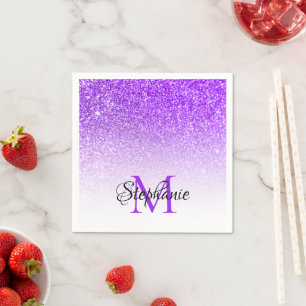 Servilleta De Papel Bokeh Violeta Brillo Blanco Ombre Monograma